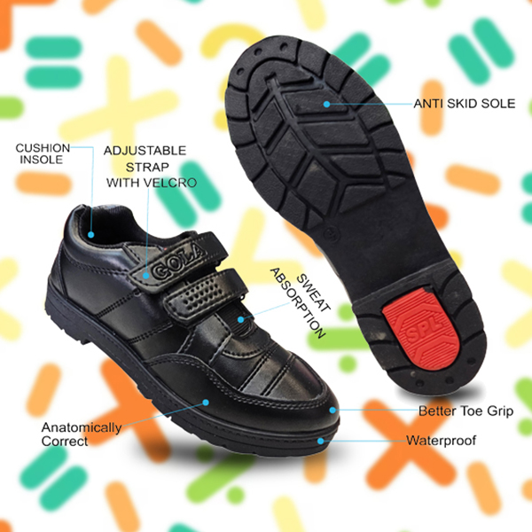 Velcro Black School Shoes